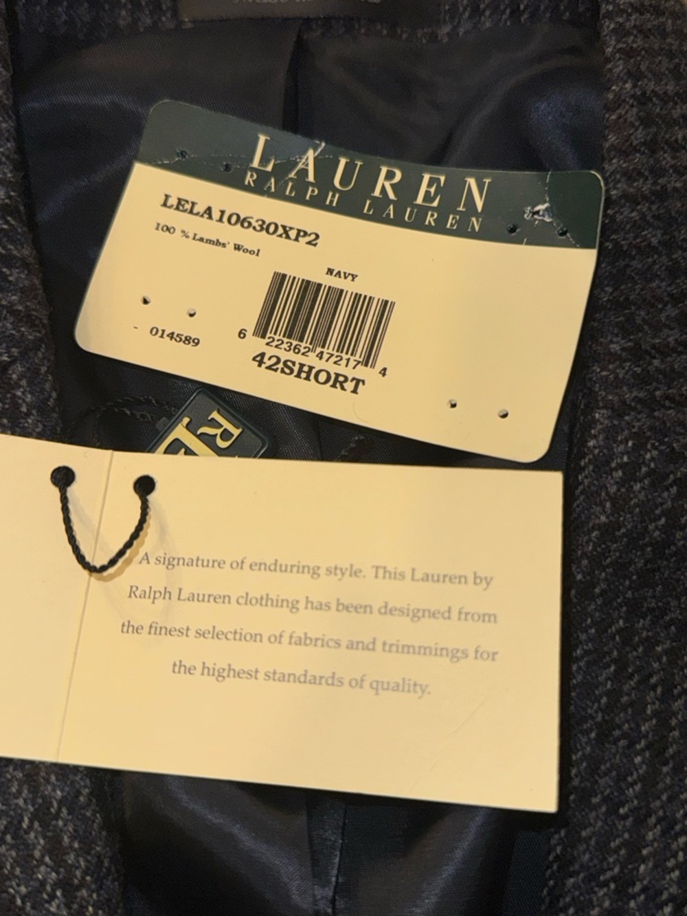 NWT LAUREN RALPH LAUREN navy Houndstooth 2 button lambs wool Blazer coat sz 42s - Picture 11 of 11